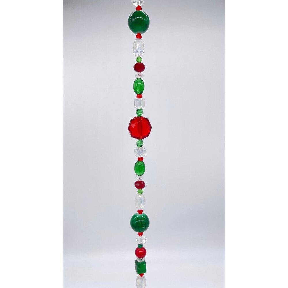 Beaded Christmas Suncatcher Red Green Clear Crystal Prism Hanging Patio Decor - Picture 5 of 9